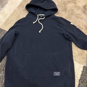 Abercrombie & Fitch Navy Blue Cotton Pullover Hoodie Men's M Logo Drawstring